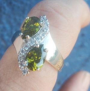 New Double Peridot and CZ 925 Silver Ring.